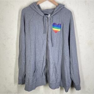 Torrid 5 5X Gray Rainbow Heart Zip Up Hoodie Sweatshirt